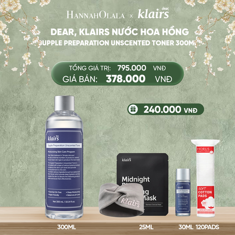  DEAL 3 : DEAR, KLAIRS NƯỚC HOA HỒNG SUPPLE PREPARATION UNSCENTED TONER 300ML 