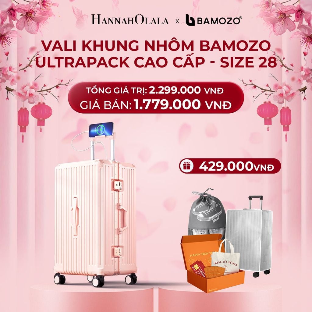  DEAL 4: VALI BAMOZO KHUNG NHÔM ULTRAPACK CAO CẤP (TẶNG BỌC VALI CC TRONG SUỐT + HỘP QUÀ TẾT + TÚI ĐỰNG GIÀY 