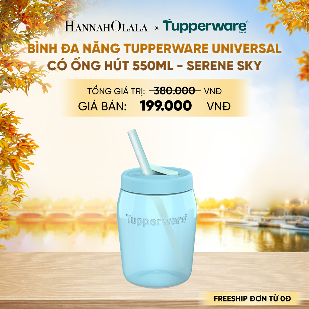  BÌNH ĐA NĂNG TUPPERWARE UNIVERSAL CÓ ỐNG HÚT 550ML - SERENE SKY - E1910 