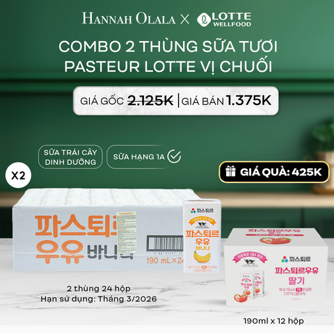  DEAL 3: 2 THÙNG SỮA TƯƠI PASTEUR VỊ CHUỐI HẠNG 1A LOTTE 24 HỘP (190ml/hộp) 