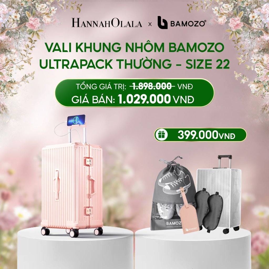  E1491_DEAL 4: VALI BAMOZO KHUNG NHÔM ULTRAPACK CAO CẤP (TẶNG BỌC VALI CC TRONG SUỐT + THẺ TAG DA CHỐNG THẤT LẠC+TÚI TOTE + TÚI ĐỰNG GIÀY 