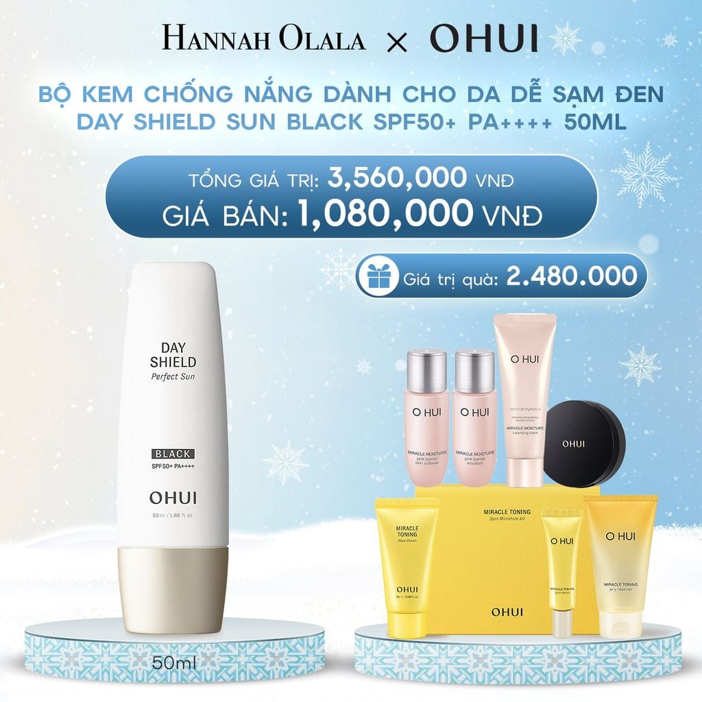 DEAL 3: BỘ KEM CHỐNG NẮNG DÀNH CHO DA DỄ SẠM ĐEN OHUI DAY SHIELD SUN BLACK SPF50+ PA++++ 50ML - GIAO TỪ 8/12 