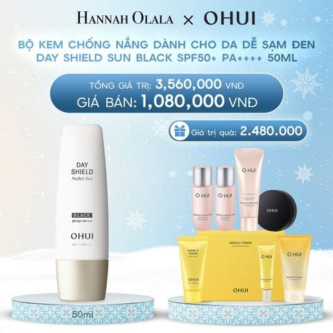  DEAL 3: BỘ KEM CHỐNG NẮNG DÀNH CHO DA DỄ SẠM ĐEN OHUI DAY SHIELD SUN BLACK SPF50+ PA++++ 50ML - GIAO TỪ 8/12 
