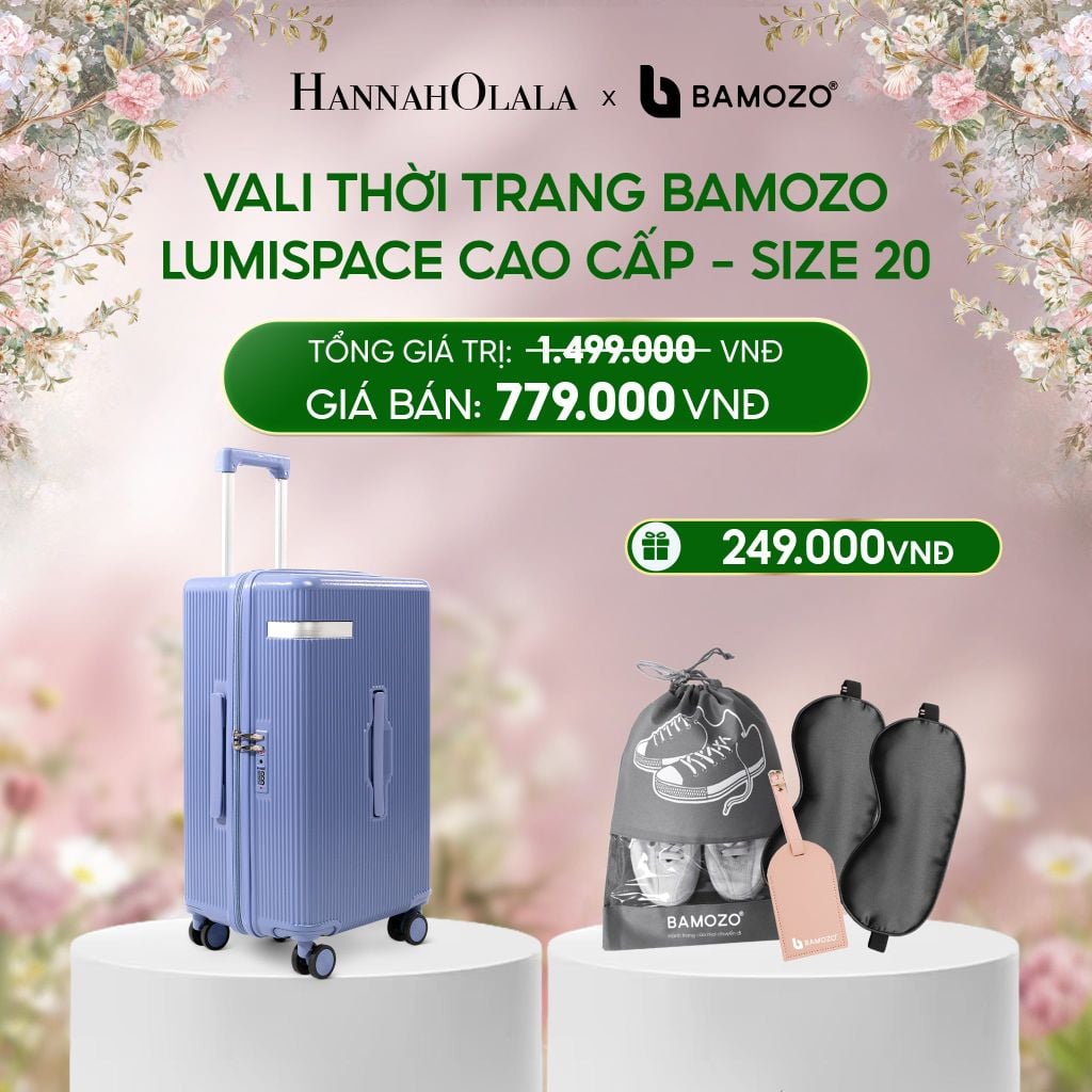  E1545_DEAL 1: VALI BAMOZO LUMISPACE CAO CẤP (TẶNG BỘ QUÀ GỒM THẺ TAG DA CHỐNG THẤT LẠC, THẺ CÀO TRÚNG THƯỞNG, TÚI TOTE, TÚI ĐỰNG GIÀY XÁM) 