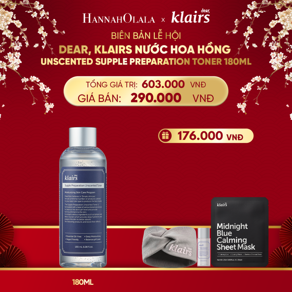  DEAL 1 : DEAR, KLAIRS NƯỚC HOA HỒNG SUPPLE PREPARATION UNSCENTED TONER 180ML 