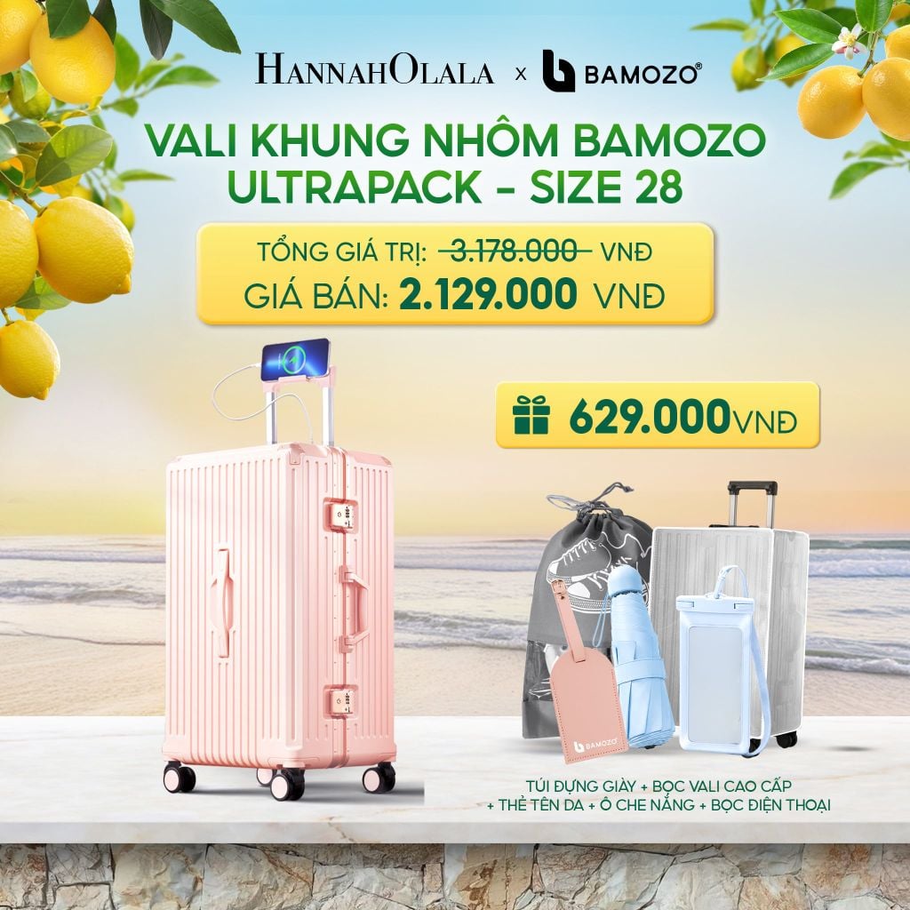  VALI BAMOZO KHUNG NHÔM ULTRAPACK CAO CẤP (TẶNG BỌC VALI CC TRONG SUỐT + THẺ TAG DA CHỐNG THẤT LẠC + TÚI ĐỰNG GIÀY) - DEAL 4 