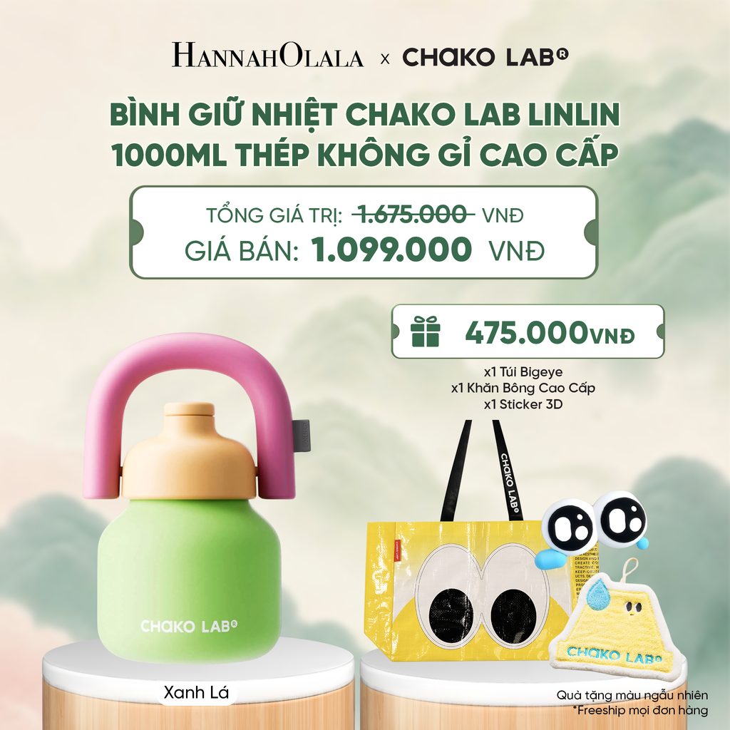  BÌNH GIỮ NHIỆT CHAKO LAB LINLIN 1000ML THÉP KHÔNG GỈ CAO CẤP - A4000 