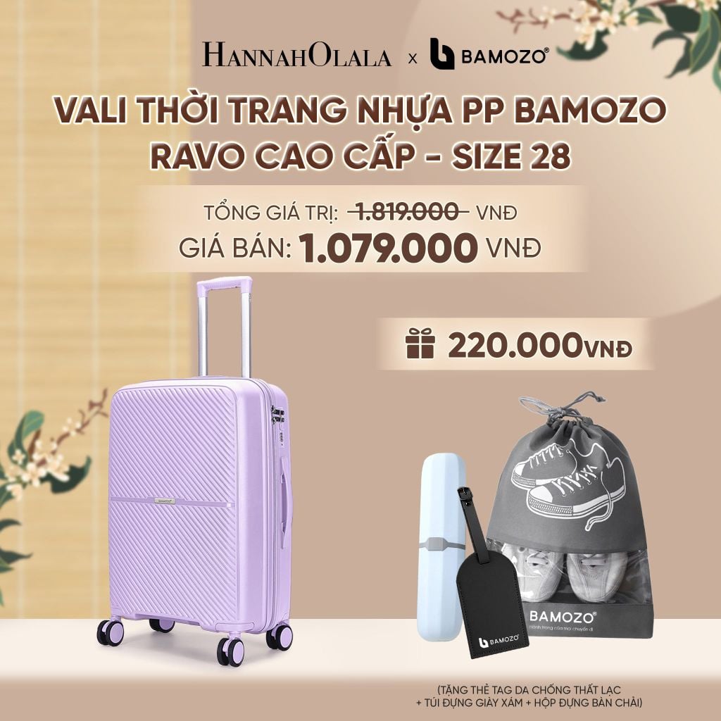  VALI BAMOZO RAVO NHỰA PP CAO CẤP CHỐNG VỠ (TẶNG THẺ TAG DA CHỐNG THẤT LẠC + TÚI ĐỰNG GIÀY XÁM + HỘP ĐỰNG BÀN CHẢI) - A2567 