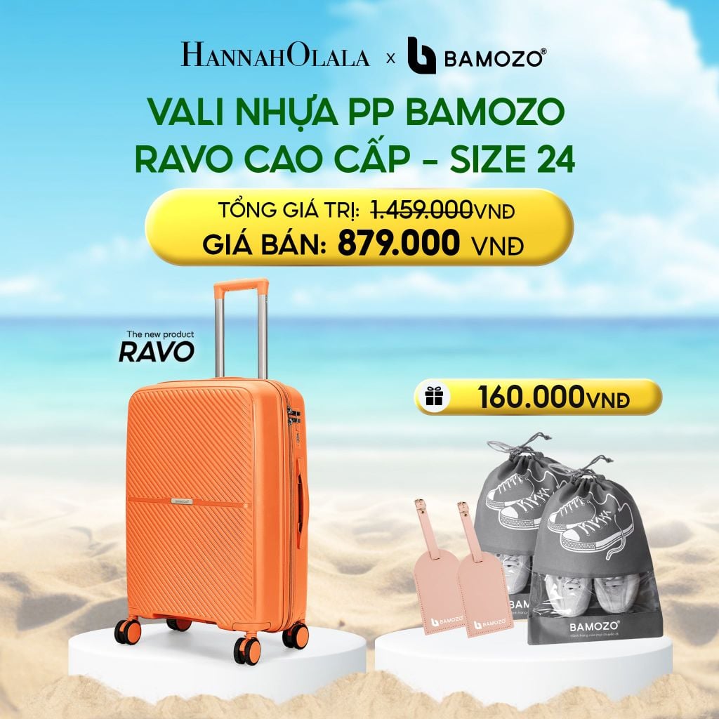  DEAL 6: VALI BAMOZO RAVO NHỰA PP CAO CẤP CHỐNG VỠ (TẶNG 2 THẺ TAG DA CHỐNG THẤT LẠC, 2 TÚI ĐỰNG GIÀY XÁM) 