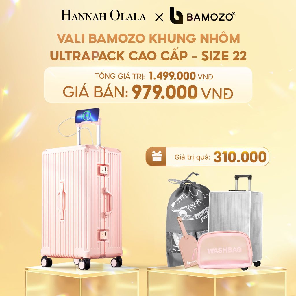  C290_DEAL 5: VALI BAMOZO KHUNG NHÔM ULTRAPACK CAO CẤP (TẶNG BỌC VALI CC TRONG SUỐT + TÚI ĐỰNG GIÀY + THẺ TÊN DA + TÚI MỸ PHẨM VỎ SÒ) 