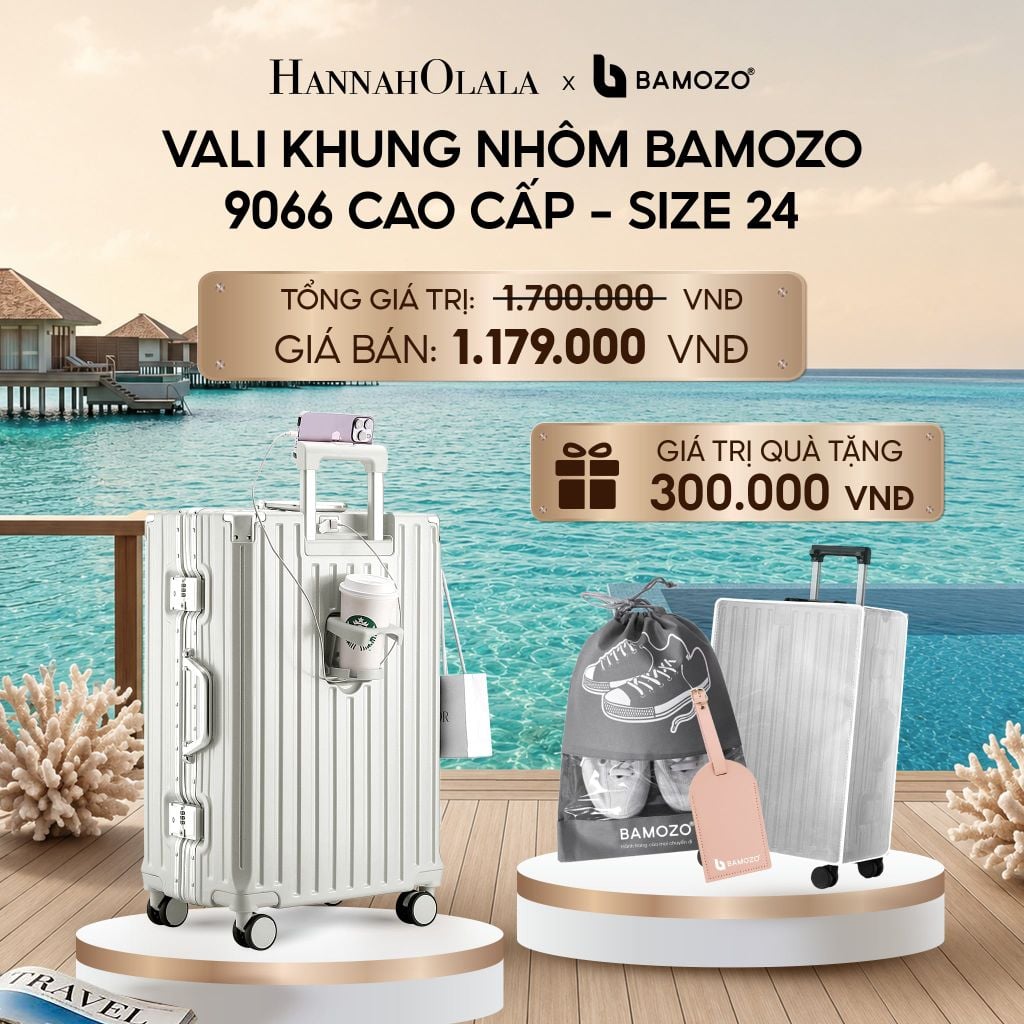  VALI BAMOZO KHUNG NHÔM 9066 BẢN CAO CẤP (TẶNG BỌC VALI CC TRONG SUỐT + THẺ TAG DA CHỐNG THẤT LẠC + TÚI ĐỰNG GIÀY XÁM_ D804 