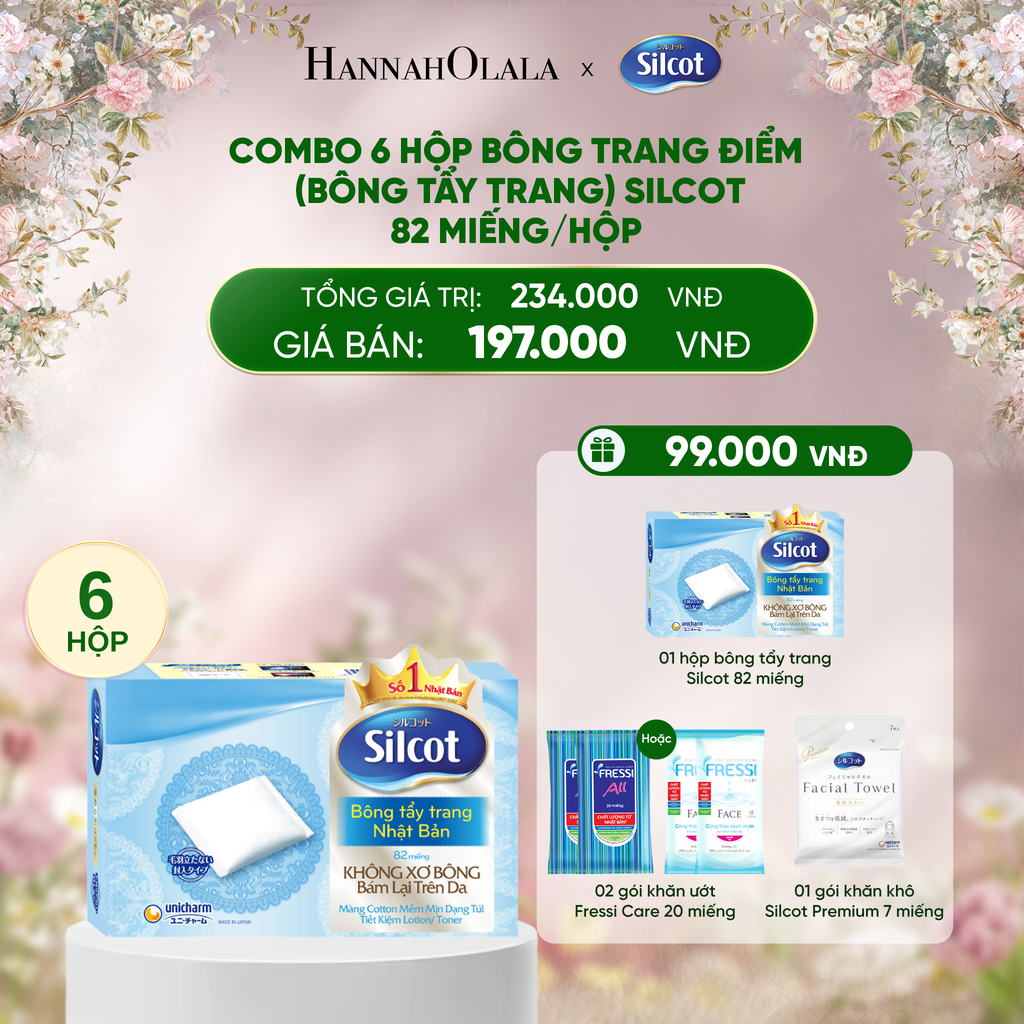  DEAL 3: COMBO 6 HỘP BÔNG TRANG ĐIỂM (BÔNG TẨY TRANG) SILCOT 82 MIẾNG/HỘP 