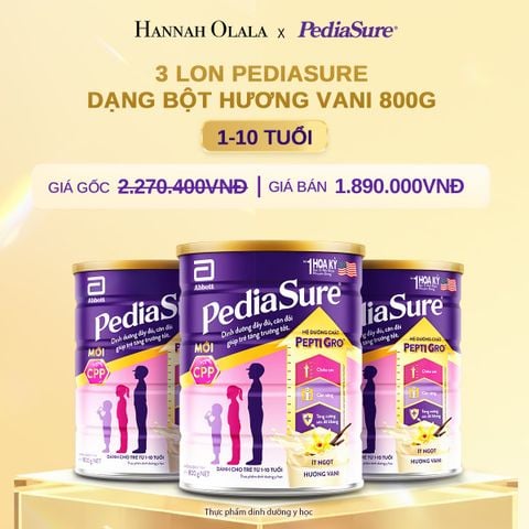  DEAL 3: 3 LON PEDIASURE DẠNG BỘT HƯƠNG VANI 800G 