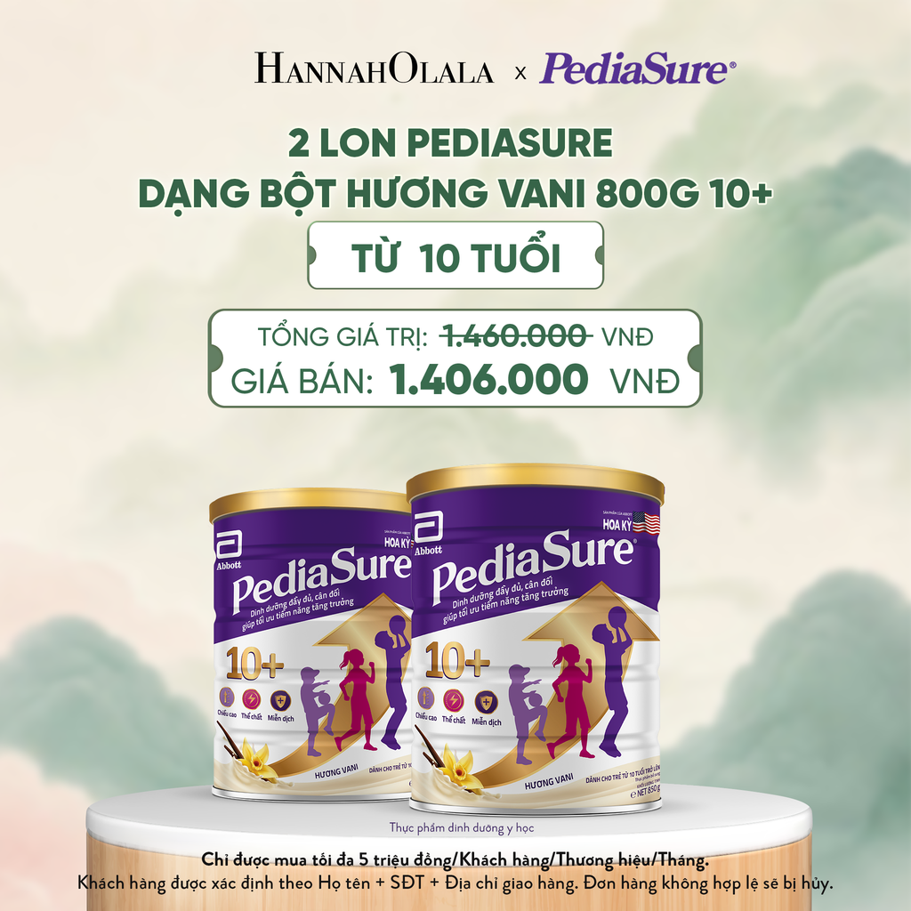  2 LON PEDIASURE DẠNG BỘT HƯƠNG VANI 800G 10+ (DÙNG CHO BÉ TRÊN 10 TUỔI) DEAL 3: - A1584 