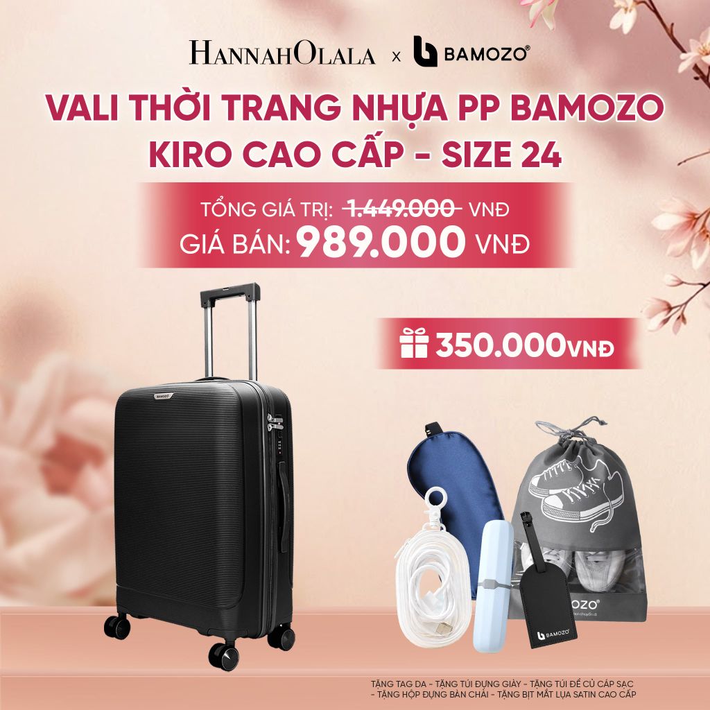  VALI BAMOZO KIRO NHỰA PP CAO CẤP CHỐNG VỠ, CHỐNG RẠCH (TẶNG TAG DA + TÚI ĐỰNG GIÀY + TÚI ĐỰNG CÁP SẠC + HỘP ĐỰNG BÀN CHẢI + BỊT MẮT LỤA SATIN) - A2095 