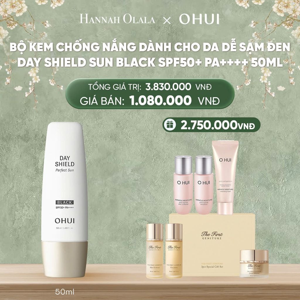  DEAL42: BỘ KEM CHỐNG NẮNG DÀNH CHO DA DỄ SẠM ĐEN OHUI DAY SHIELD SUN BLACK SPF50+ PA++++ 50ML 