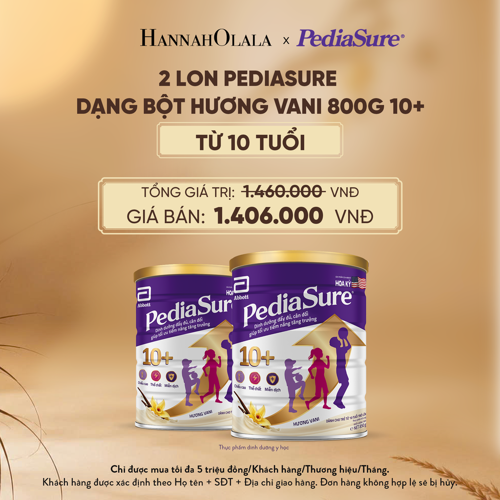  2 LON PEDIASURE DẠNG BỘT HƯƠNG VANI 800G 10+ (DÙNG CHO BÉ TRÊN 10 TUỔI) DEAL 3: - E219 