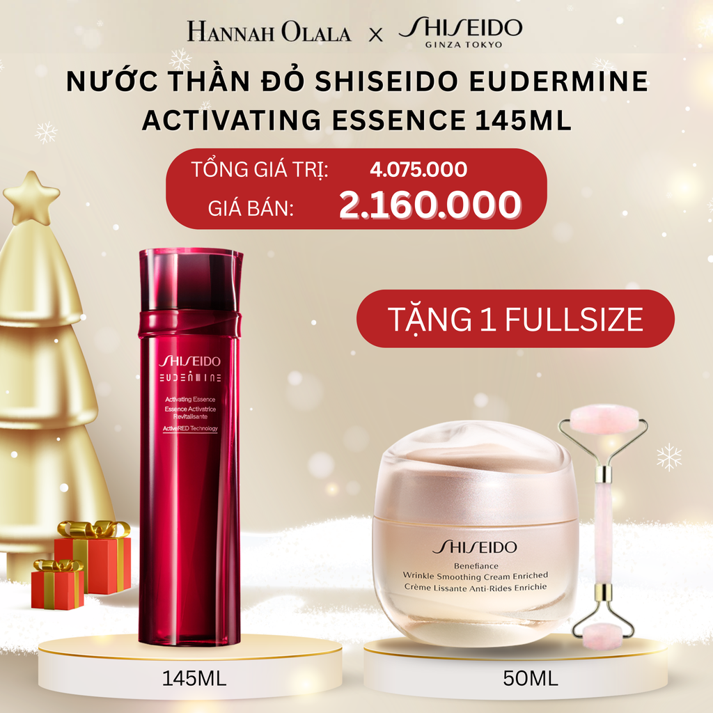  DEAL 20: COMBO NƯỚC THẦN ĐỎ SHISEIDO EUDERMINE ACTIVATING ESSENCE 145ML + KEM DƯỠNG DA CHỐNG LÃO HÓA GIÀU ẨM SHISEIDO BENEFIANCE WRINKLE SMOOTHING CREAM ENRICHED 50ML 
