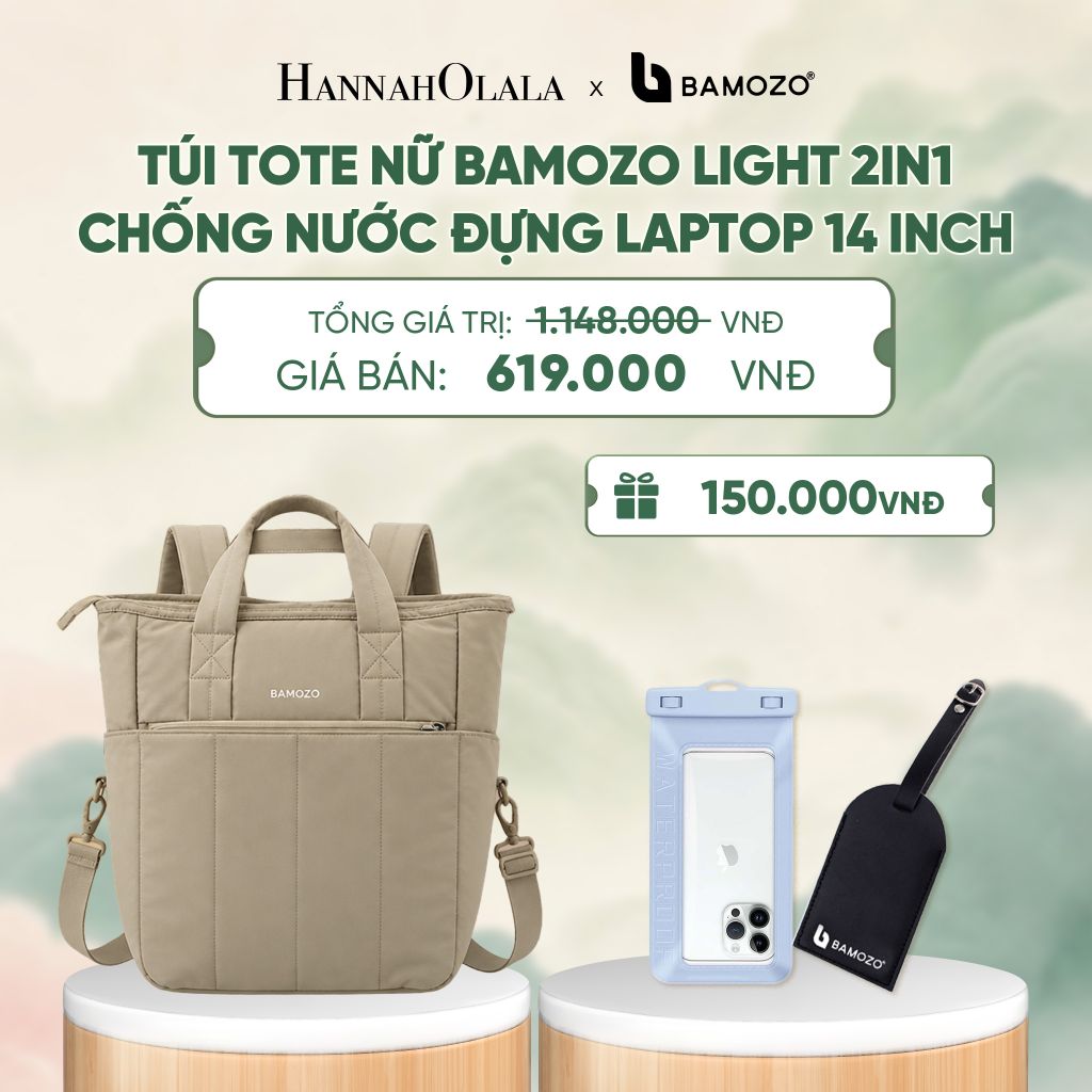  TÚI TOTE NỮ BAMOZO LIGHT 2IN1 CHỐNG NƯỚC ĐỰNG LAPTOP 14 INCH, TÚI XÁCH ĐI LÀM KIÊM BALO THỜI TRANG (TAG THẺ DA CHỐNG THẤT LẠC + TÚI ĐỰNG ĐIỆN THOẠI CHỐNG NƯỚC) - A723 