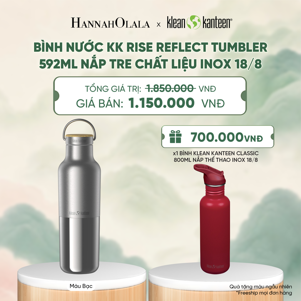  BÌNH NƯỚC KLEAN KANTEEN RISE REFLECT TUMBLER 592ML NẮP TRE CHẤT LIỆU INOX 18/8 - A4024 