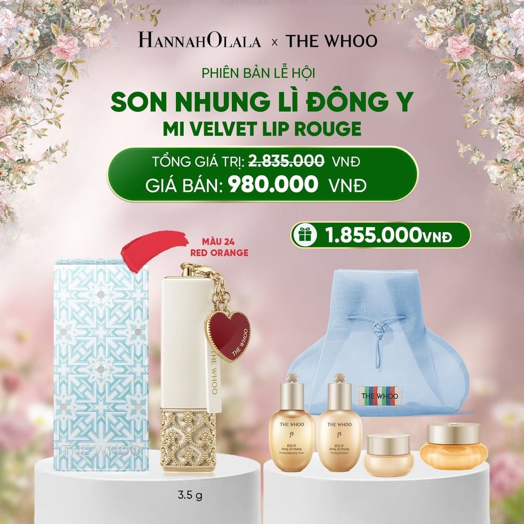  DEAL 03: PHIÊN BẢN LỄ HỘI - SON NHUNG LÌ ĐÔNG Y THE HISTORY OF WHOO GONGJINHYANG MI VELVET LIP ROUGE 3.5G - MÀU 24 RED ORANGE 