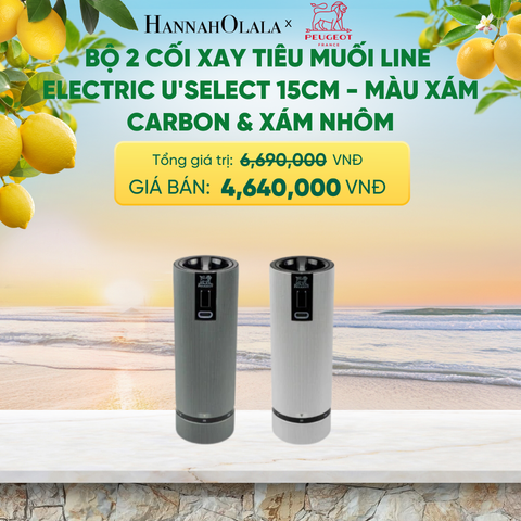  BỘ 2 CỐI XAY TIÊU MUỐI LINE ELECTRIC U'SELECT 15CM - MÀU XÁM CARBON & XÁM NHÔM - A2566 