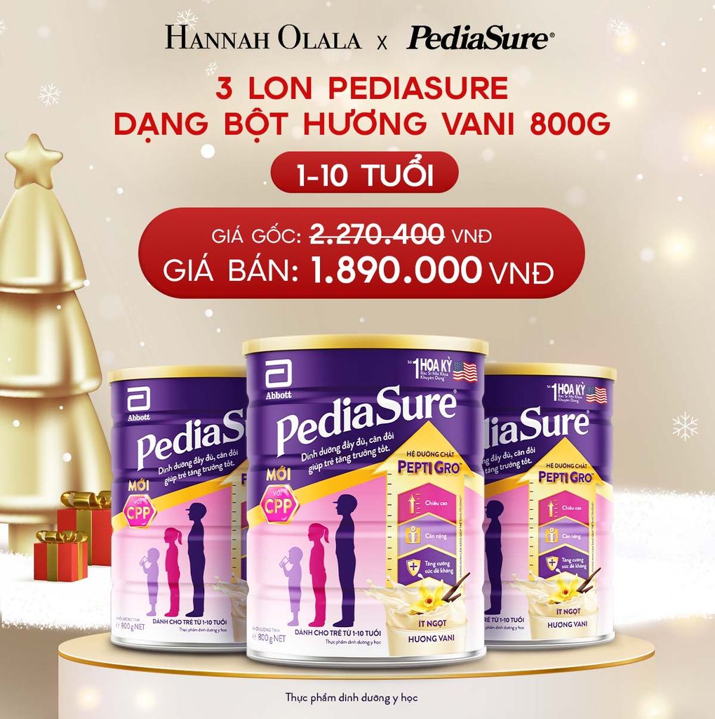  DEAL 3: 3 LON PEDIASURE DẠNG BỘT HƯƠNG VANI 800G 
