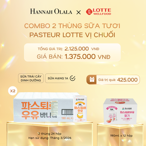  C822_DEAL 3: 2T SỮA TƯƠI PASTEUR VỊ CHUỐI HẠNG 1A LOTTE 24 HỘP (190ml/hộp) 