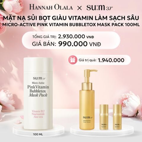  E790: DEAL 30: MẶT NẠ SỦI BỌT GIÀU VITAMIN LÀM SẠCH SÂU SU:M37 MICRO-ACTIVE PINK VITAMIN BUBBLETOX MASK PACK 100ML - [GIAO HÀNG TỪ 03/10] 