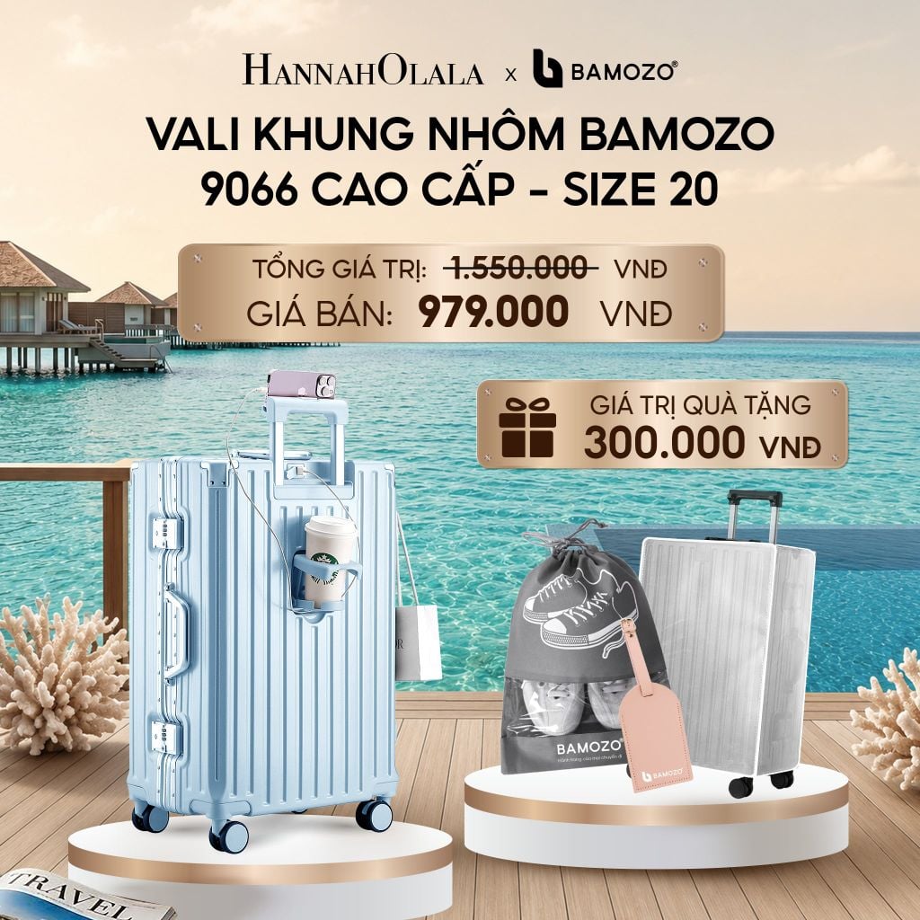  VALI BAMOZO KHUNG NHÔM 9066 BẢN CAO CẤP (TẶNG BỌC VALI CC TRONG SUỐT + THẺ TAG DA CHỐNG THẤT LẠC + TÚI ĐỰNG GIÀY XÁM_ D804 