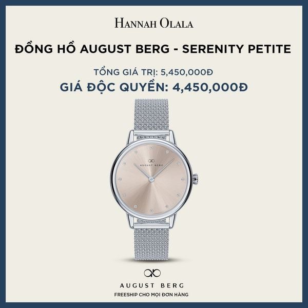  A3_DEAL 163: ĐỒNG HỒ ĐAN MẠCH AUGUST BERG - SERENITY PETITE - MẶT MÀU CHAMPAIGN - DÂY MÀU BẠC 
