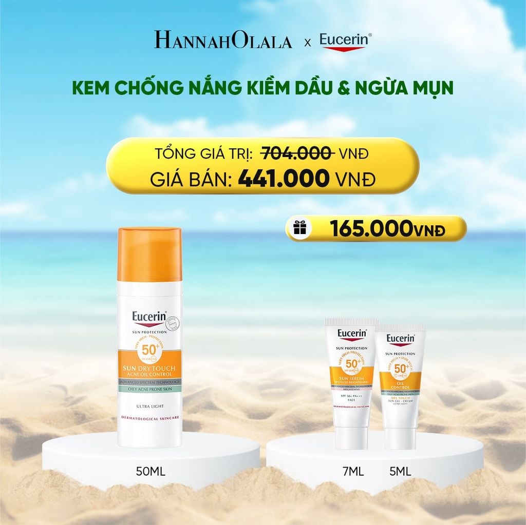  DEAL 3: GEL CHỐNG NẮNG GIÚP HỖ TRỢ GIẢM BÓNG NHỜN EUCERIN SUN DRY TOUCH OIL CONTROL FACE SPF50+ 50ML 