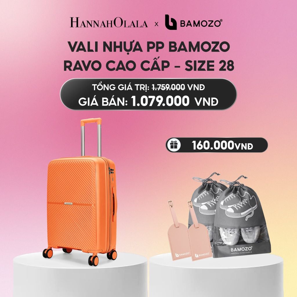  VALI BAMOZO RAVO NHỰA PP CAO CẤP CHỐNG VỠ (TẶNG 2 THẺ TAG DA CHỐNG THẤT LẠC, 2 TÚI ĐỰNG GIÀY XÁM)_A2240 