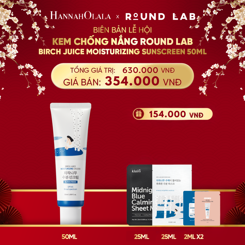  DEAL 2: KEM CHỐNG NẮNG ROUND LAB BIRCH JUICE MOISTURIZING 50ML BẢO VỆ DA QUANG PHỔ RỘNG 