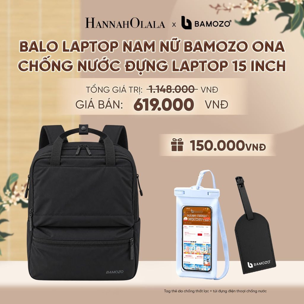  BALO LAPTOP NAM NỮ BAMOZO ONA CHỐNG NƯỚC ĐỰNG LAPTOP 15 INCH, BALO ĐI LÀM CÔNG SỞ SIÊU NHẸ (TAG THẺ DA CHỐNG THẤT LẠC + TÚI ĐỰNG ĐIỆN THOẠI CHỐNG NƯỚC) - A2493 