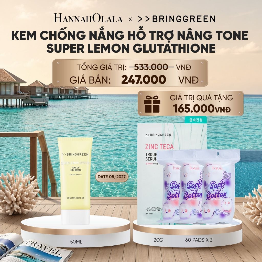  KEM CHỐNG NẮNG HỖ TRỢ NÂNG TONE BRING GREEN SUPER LEMON GLUTATHIONE TONE UP SUN CREAM 50ML_ D1265 