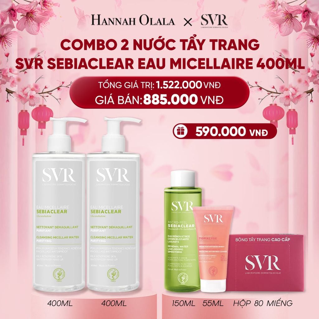  DEAL 03: COMBO 2 NƯỚC TẨY TRANG SẠCH SÂU LOẠI BỎ DẦU NHỜN SVR SEBIACLEAR EAU MICELLAIRE 400ML 