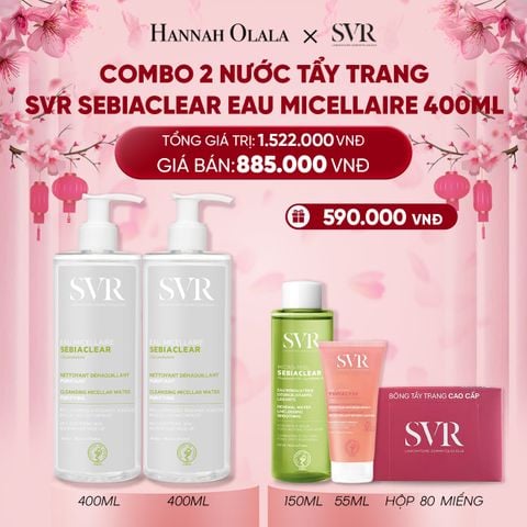  DEAL 03: COMBO 2 NƯỚC TẨY TRANG SẠCH SÂU LOẠI BỎ DẦU NHỜN SVR SEBIACLEAR EAU MICELLAIRE 400ML 