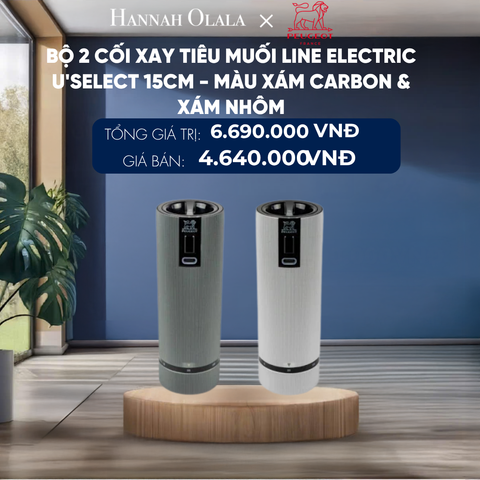  BỘ 2 CỐI XAY TIÊU MUỐI LINE ELECTRIC U'SELECT 15CM - MÀU XÁM CARBON & XÁM NHÔM 