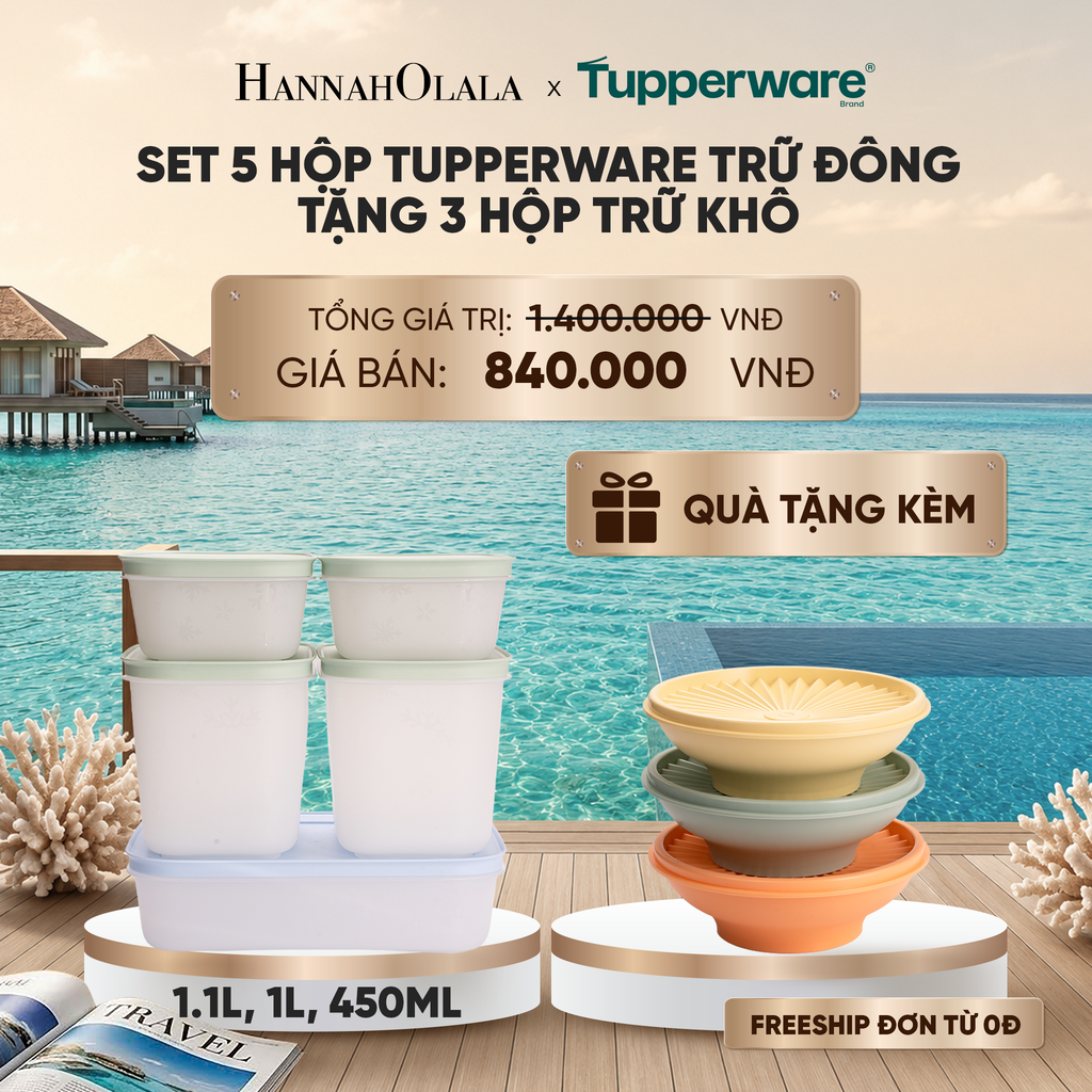 SET 5 HỘP TUPPERWARE TRỮ ĐÔNG TẶNG 3 HỘP TRỮ KHÔ_ D1507 