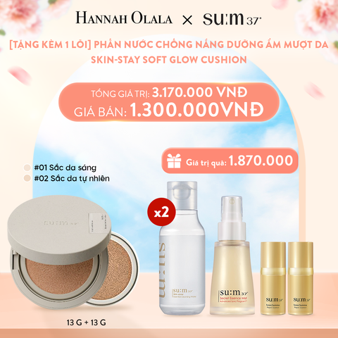  A792_DEAL24: [TẶNG KÈM 1 LÕI] PHẤN NƯỚC CHỐNG NẮNG DƯỠNG ẨM MƯỢT DA SUM37 SKIN-STAY SOFT GLOW CUSHION - MÀU 01/02 