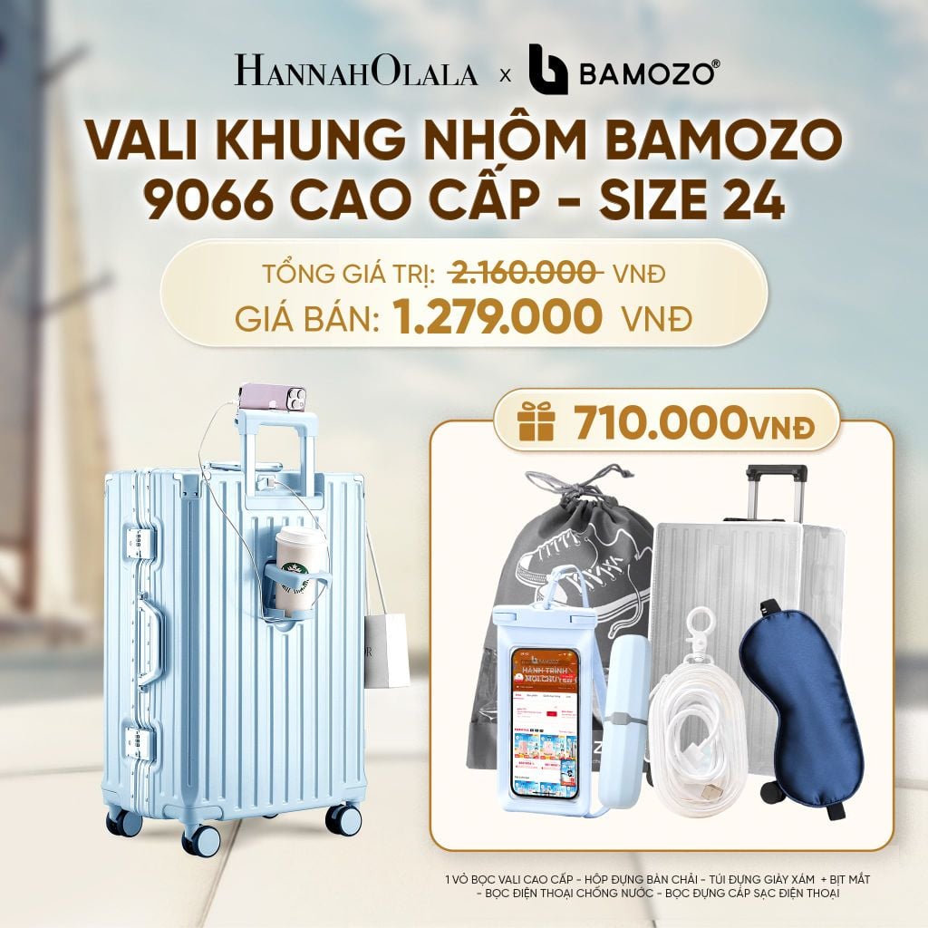  VALI BAMOZO KHUNG NHÔM 9066 BẢN CAO CẤP (TẶNG BỌC VALI CC TRONG SUỐT + HỘP ĐỰNG BÀN CHẢI + TÚI ĐỰNG GIÀY XÁM + TÚI ĐỰNG ĐT CHỐNG NƯỚC + TÚI ĐỰNG CÁP SẠC) - A1592 