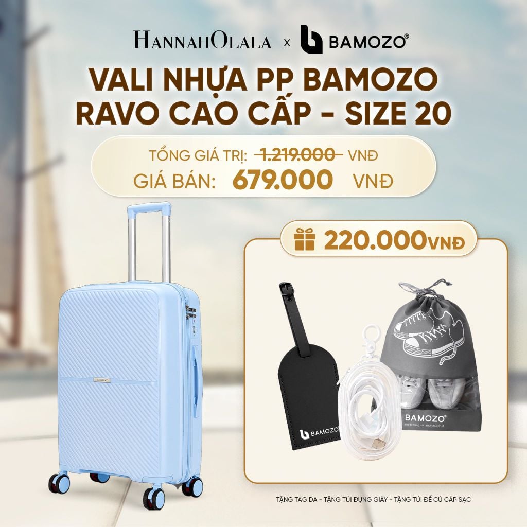  VALI BAMOZO RAVO NHỰA PP CAO CẤP CHỐNG VỠ (TẶNG THẺ TAG DA CHỐNG THẤT LẠC + TÚI ĐỰNG GIÀY XÁM + TÚI ĐỰNG CÁP SẠC) - A2083 