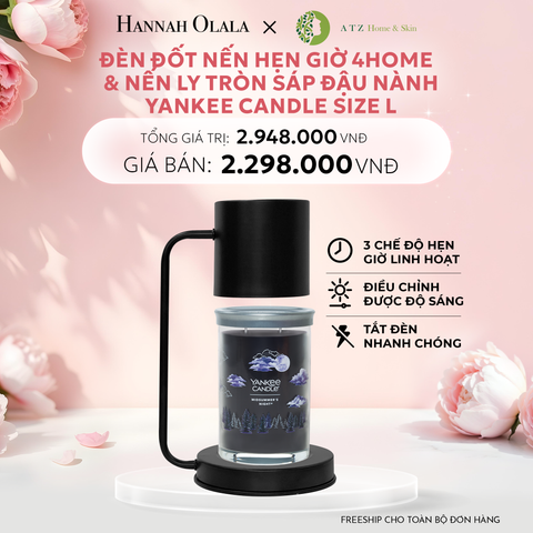  E587: DEAL 4: ĐÈN ĐỐT NẾN HẸN GIỜ 4HOME VÀ NẾN LY TRÒN SÁP ĐẬU NÀNH YANKEE CANDLE SIZE L 