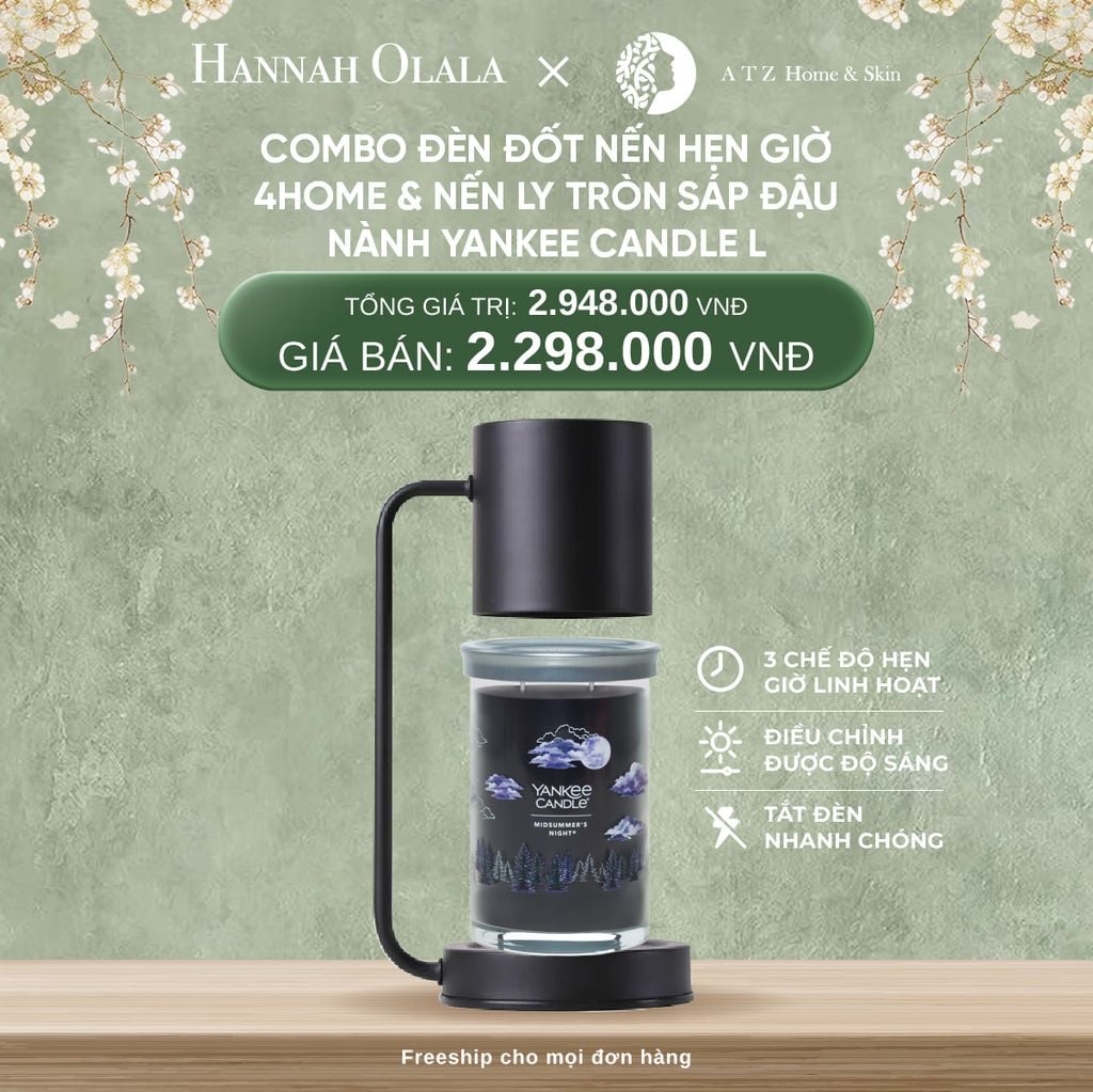  DEAL 4: MUA ĐÈN ĐỐT NẾN HẸN GIỜ 4HOME VÀ NẾN LY TRÒN SÁP ĐẬU NÀNH YANKEE CANDLE SIZE L 