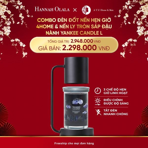  A222_DEAL 4: MUA ĐÈN ĐỐT NẾN HẸN GIỜ 4HOME VÀ NẾN LY TRÒN SÁP ĐẬU NÀNH YANKEE CANDLE SIZE L 