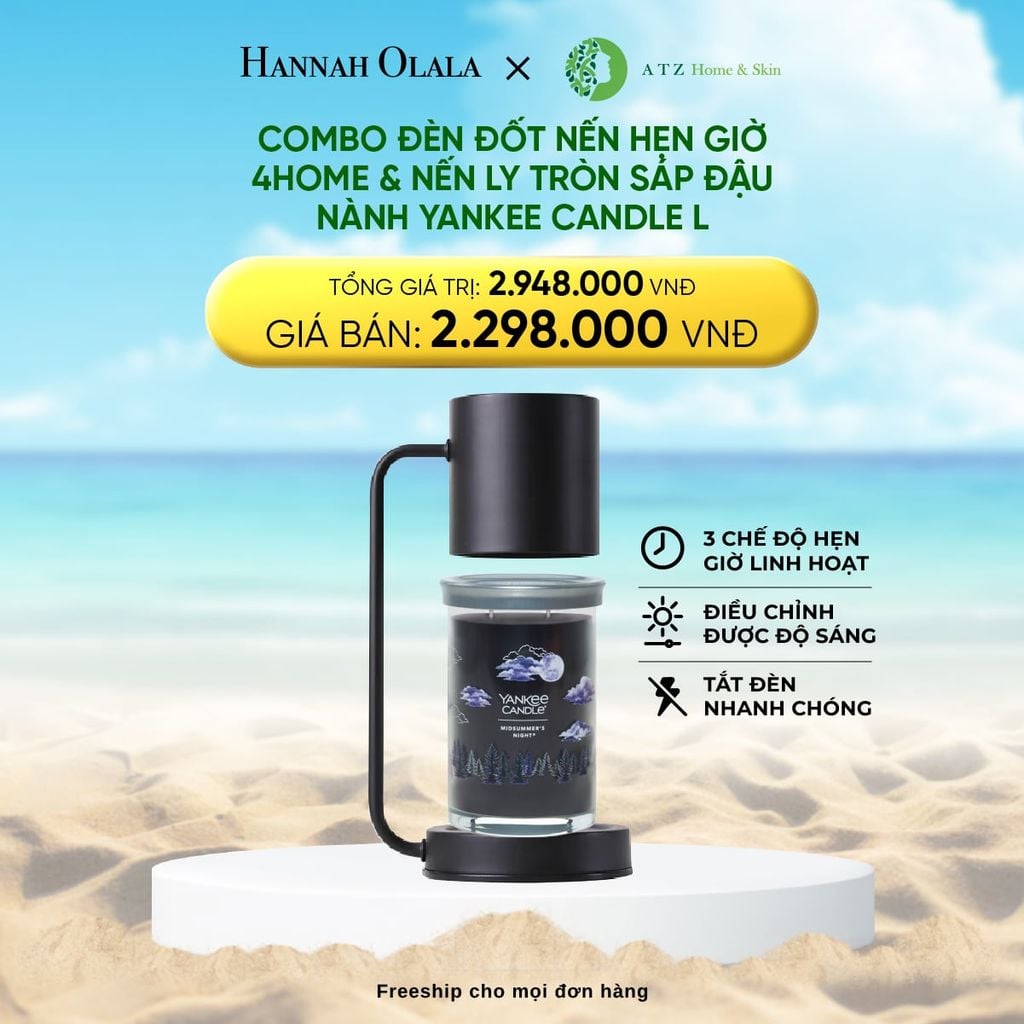  DEAL 4: MUA ĐÈN ĐỐT NẾN HẸN GIỜ 4HOME VÀ NẾN LY TRÒN SÁP ĐẬU NÀNH YANKEE CANDLE SIZE L 