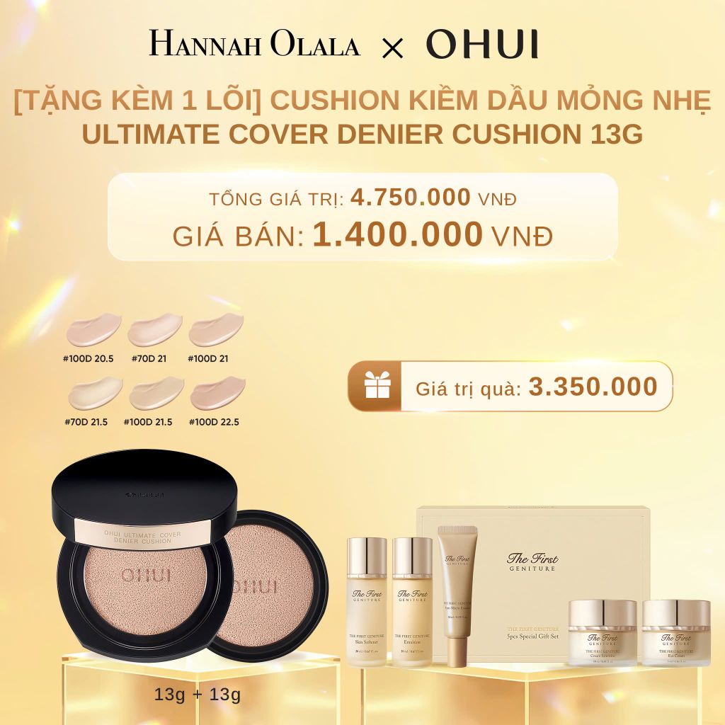  DEAL 40: PHẤN NƯỚC KIỀM DẦU MỎNG NHẸ OHUI ULTIMATE COVER DENIER CUSHION (13G*2) 