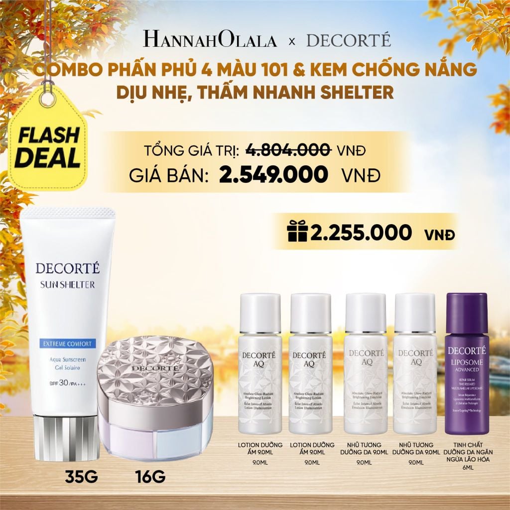  [FLASH DEAL] COMBO PHẤN PHỦ 4 MÀU 101 & KEM CHỐNG NẮNG DECORTÉ SHELTER - E1092 