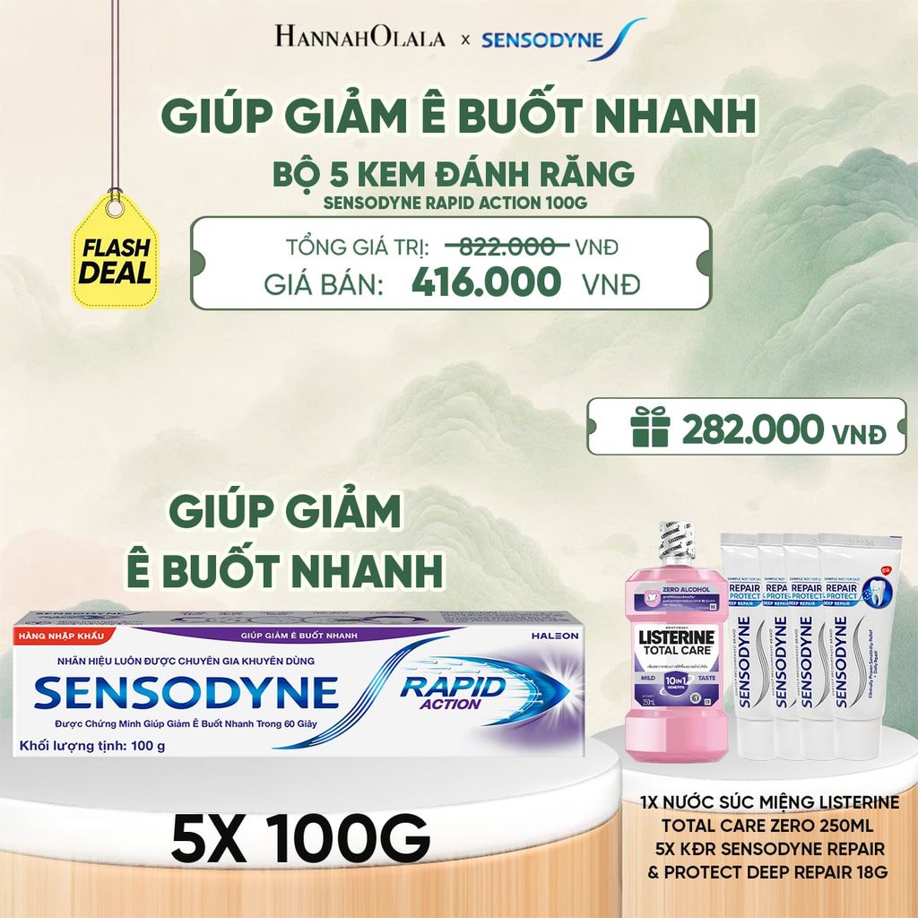  [FLASH DEAL] BỘ 5 KEM ĐÁNH RĂNG SENSODYNE RAPID ACTION 100G GIÚP GIẢM Ê BUỐT NHANH - A1047 